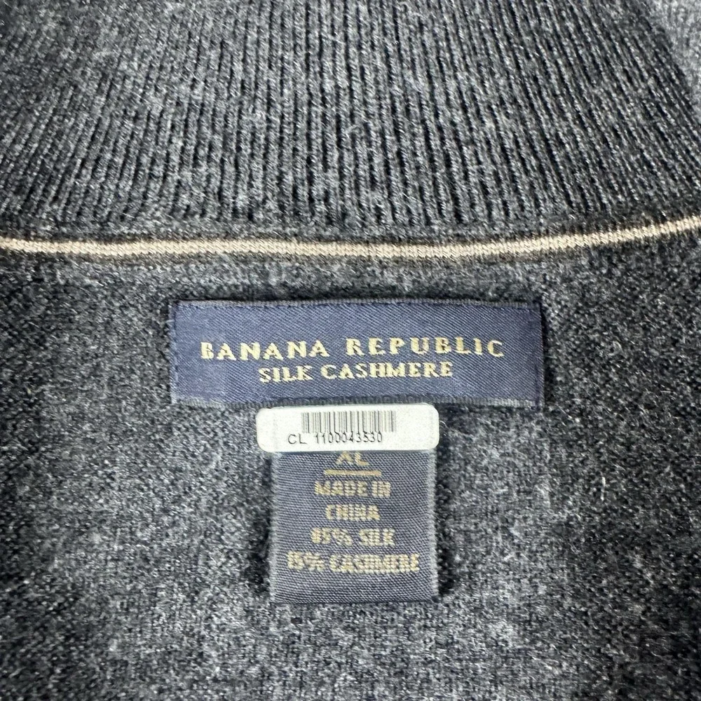 Banana Republic Sweater Mens L Gray 1/4 Zip Mock Neck Silk Cashmere Knit